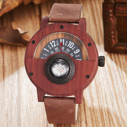 LANDGAP Creative Wooden Watch Men Turntable Compass Dial