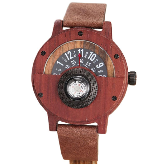 LANDGAP Creative Wooden Watch Men Turntable Compass Dial